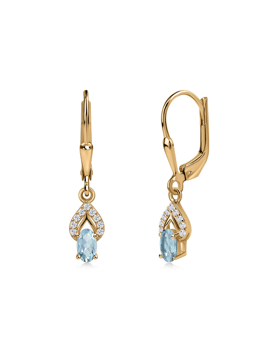Aquamarine Sparkle Dangle Gold Earrings