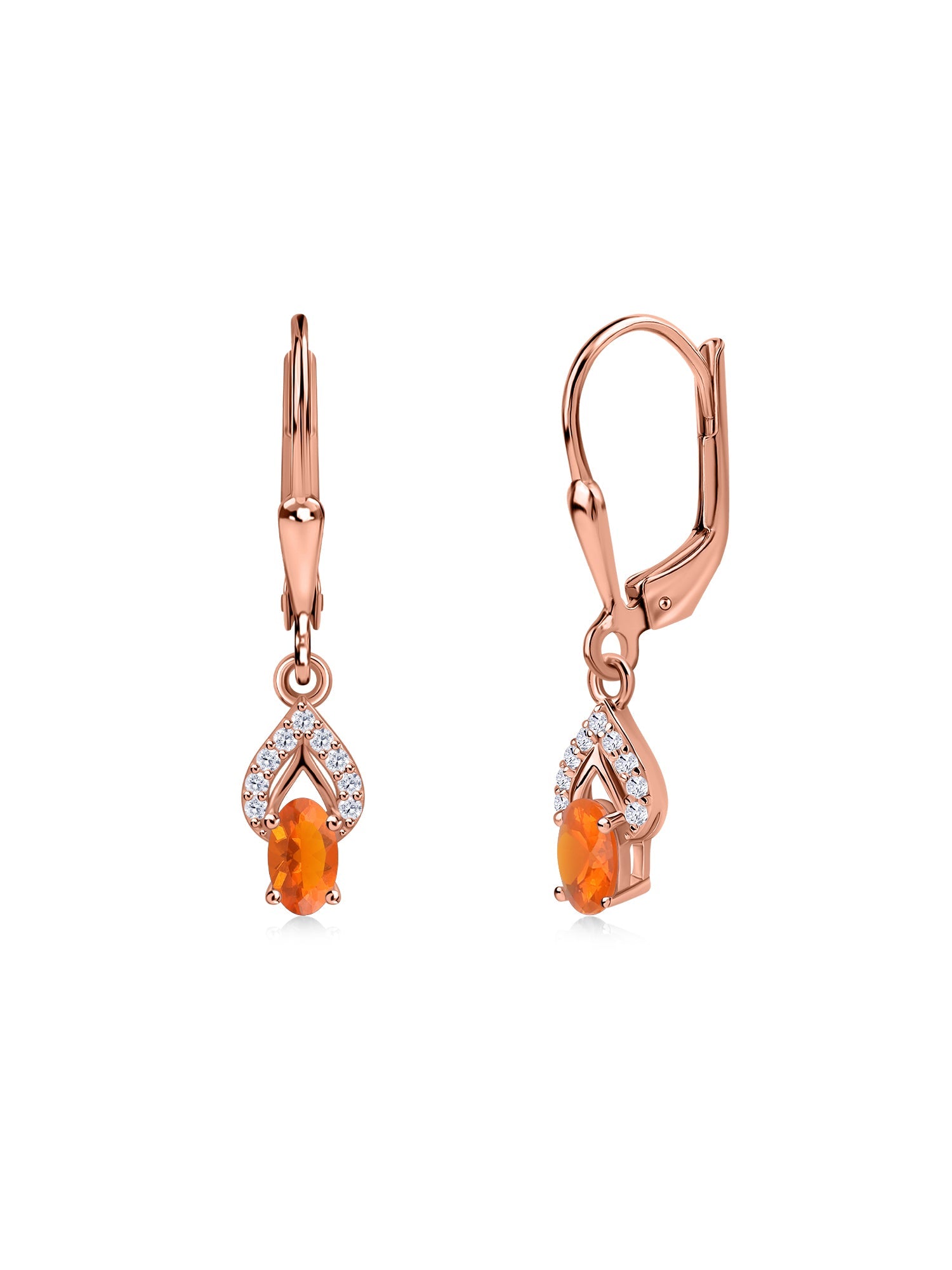 Fire Opal Sparkle Dangle Gold Earrings