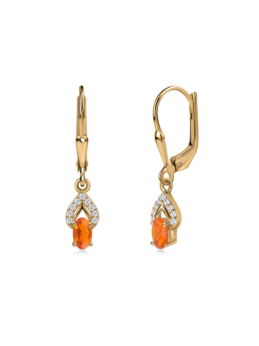 Fire Opal Sparkle Dangle Gold Earrings