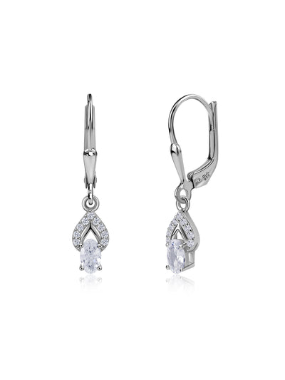 American Diamond Drop Earrings in 925 Sterling Silver - BIS Hallmarked
