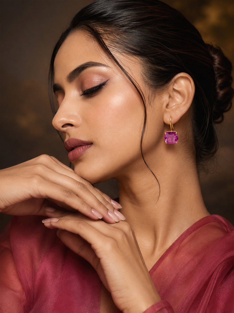 Elegant Purple Amethyst Cushion Drop Earrings