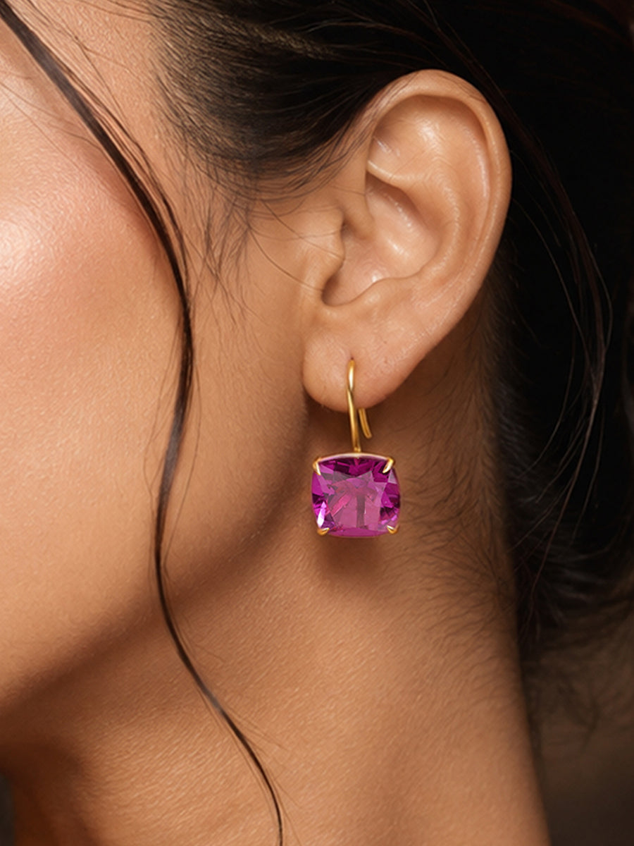 Elegant Purple Amethyst Cushion Drop Earrings