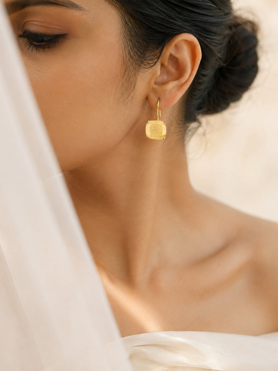 Elegant Yellow Sapphire Cushion Drop Earrings