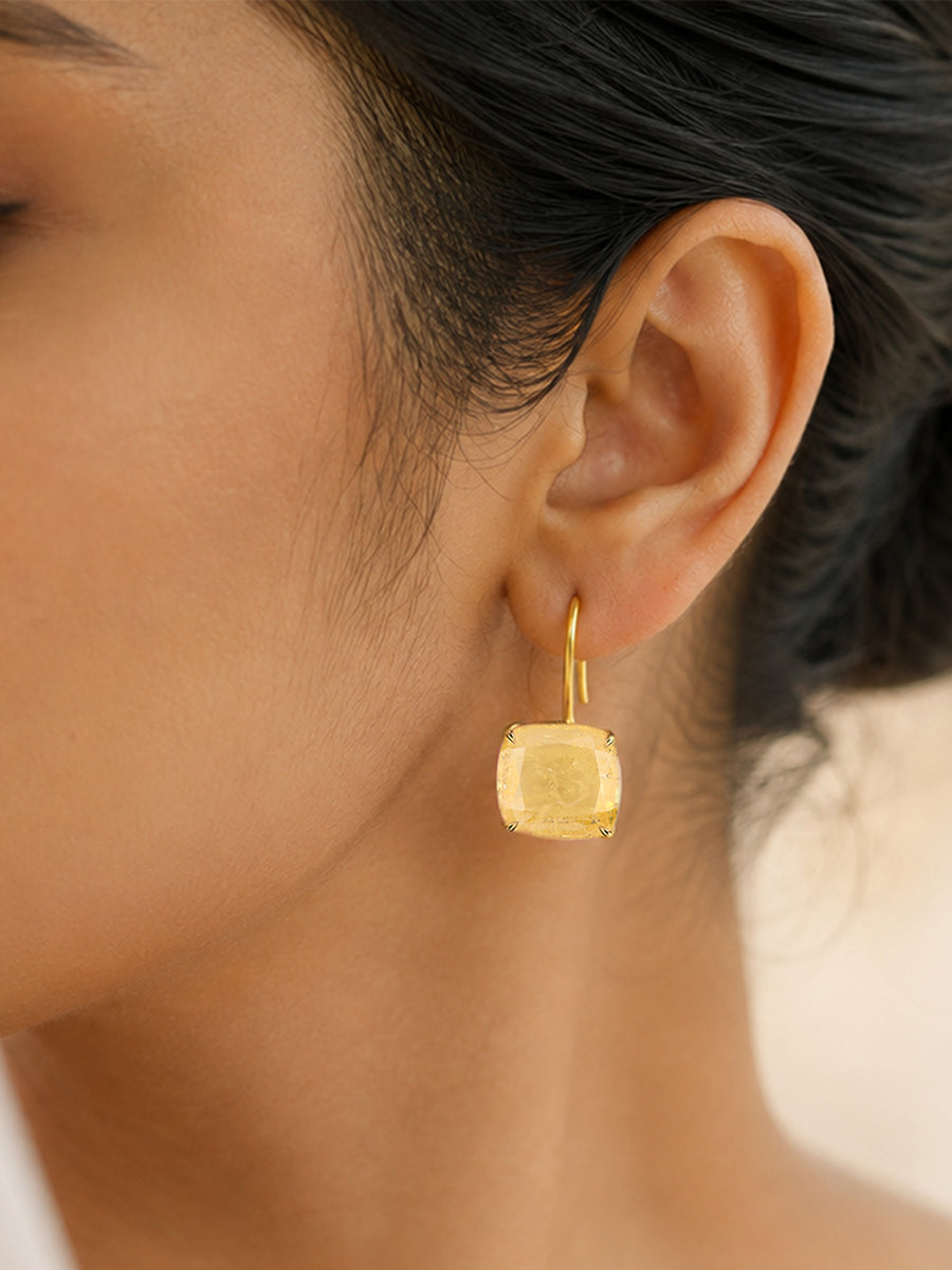Elegant Yellow Sapphire Cushion Drop Earrings