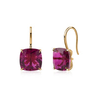 Elegant Rhodolite Pink Cushion Gold Plated Drop Earrings for Her