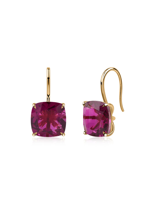 Elegant Natural Rhodolite Pink Cushion Drop Earrings