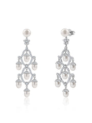 White Pearl Cascade Silver Drop Earrings