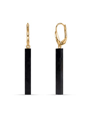 Natural Black Onyx Slice Bar Silver Drop Earrings