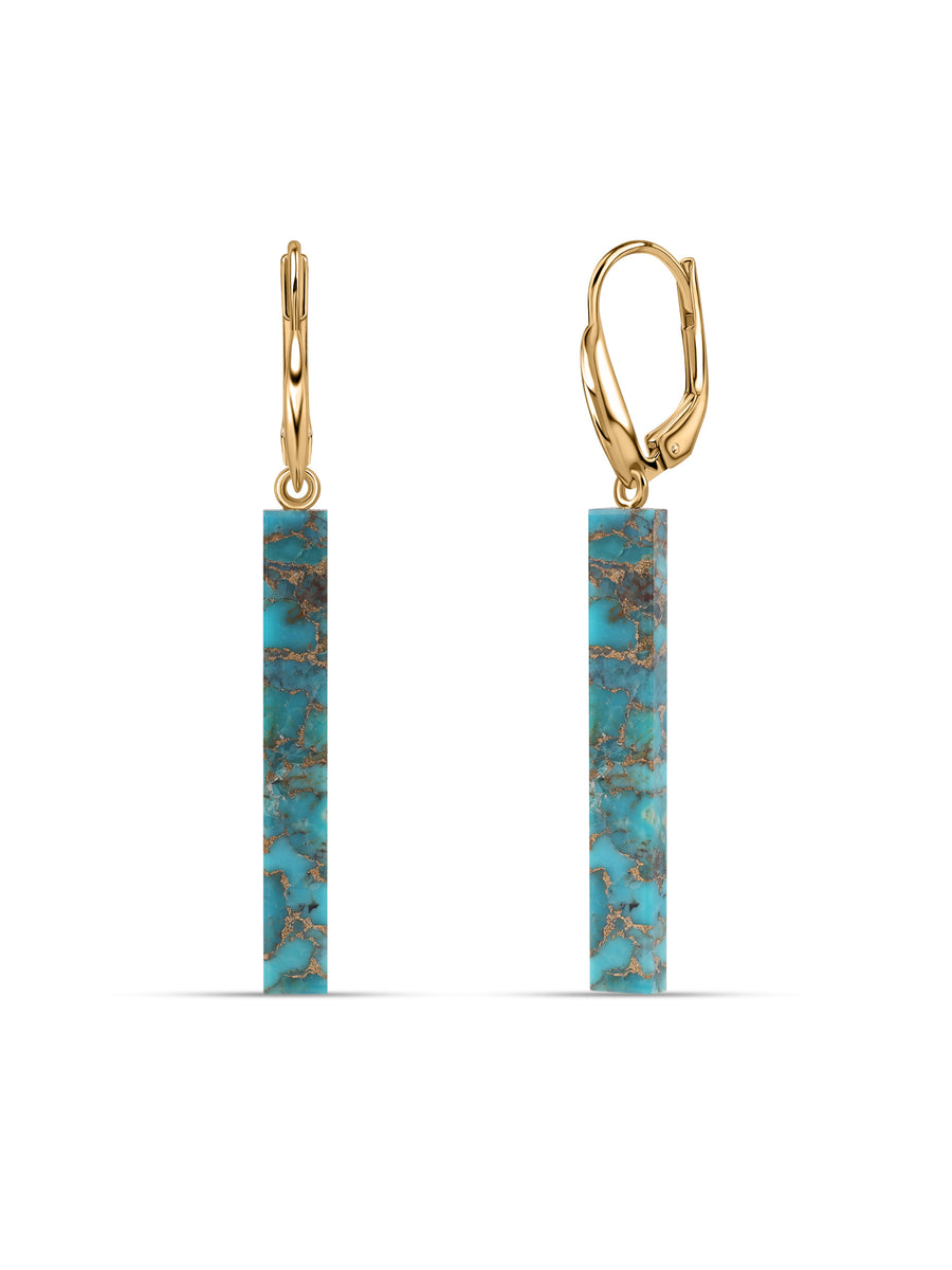 Natural Mojave Turquoise Slice Bar Silver Drop Earrings
