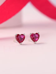Heart Ruby Silver Stud Earrings