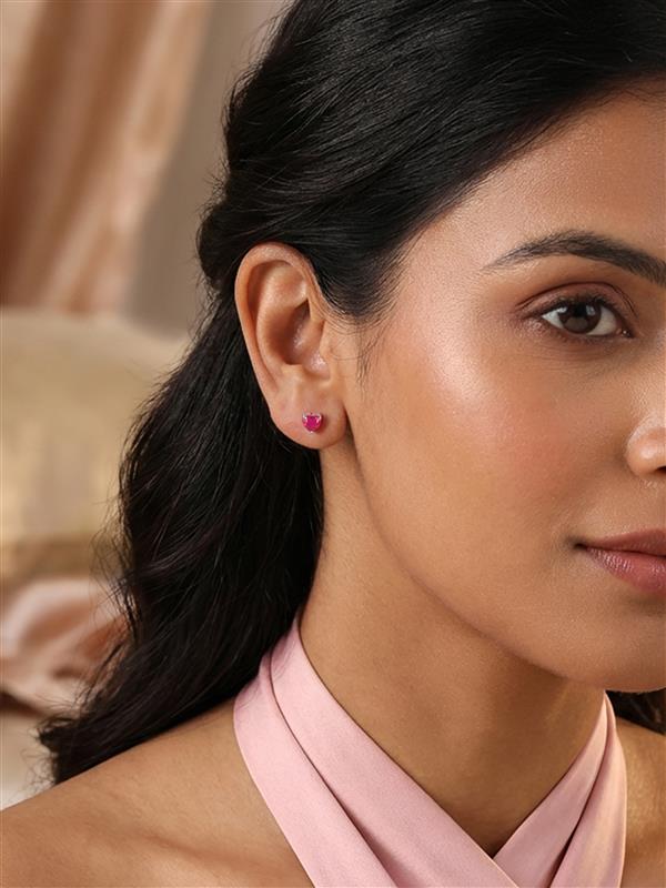 Heart Ruby Silver Stud Earrings