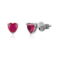 Heart Ruby CZ Silver Stud Earrings