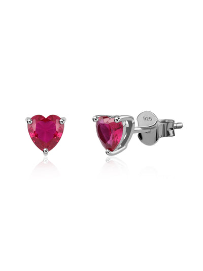 Heart Ruby CZ Silver Stud Earrings