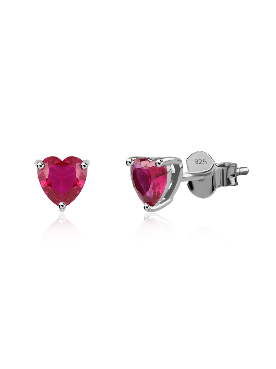 Heart Ruby Silver Stud Earrings