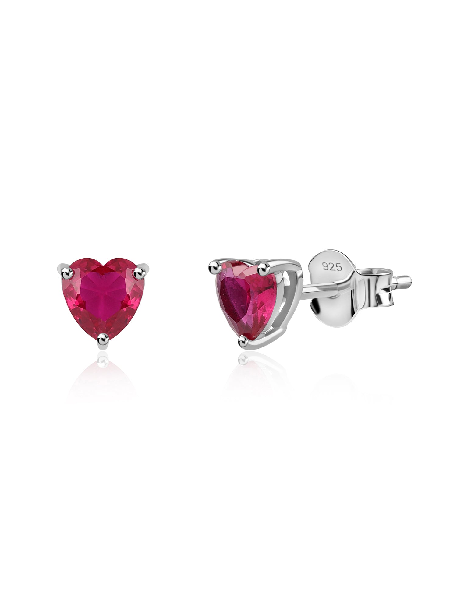 Heart Ruby CZ Silver Stud Earrings