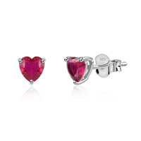 Heart Ruby CZ Silver Stud Earrings