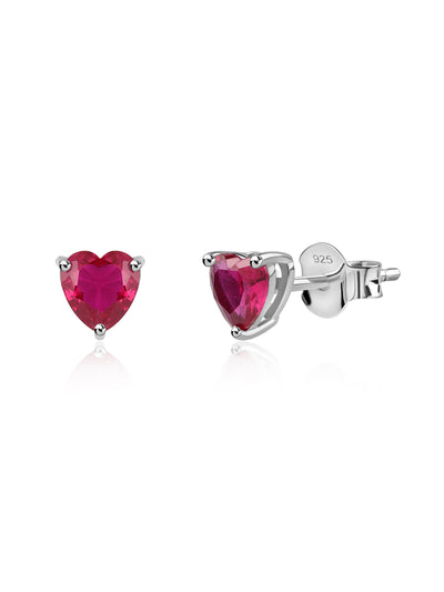Heart Ruby CZ Silver Stud Earrings