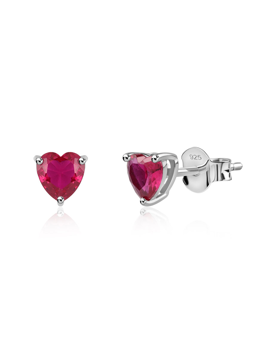 Heart Ruby CZ Silver Stud Earrings