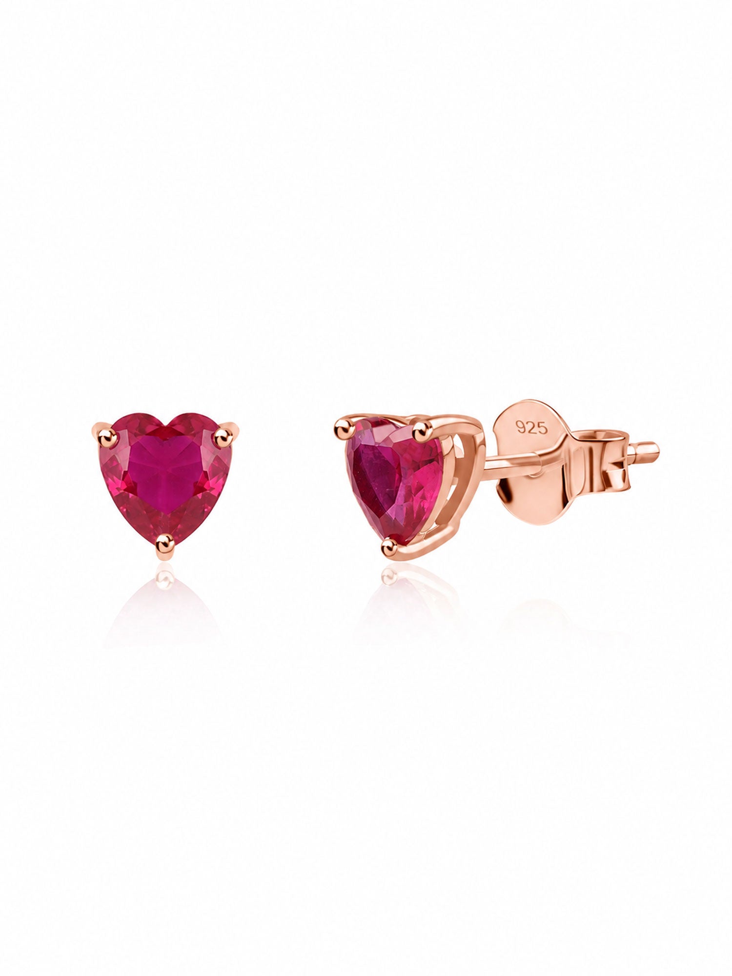 Heart Ruby CZ Rose Gold Plated Silver Stud Earrings