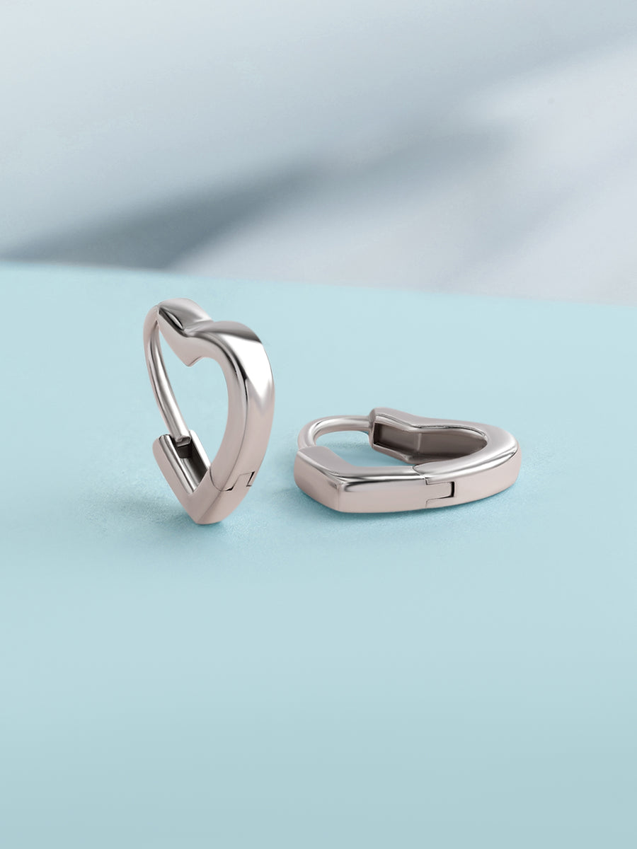 Heart Shape Silver Hoop Earrings for Women