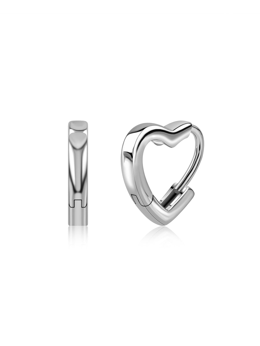 Heart Shape Silver Hoop Earrings for Women