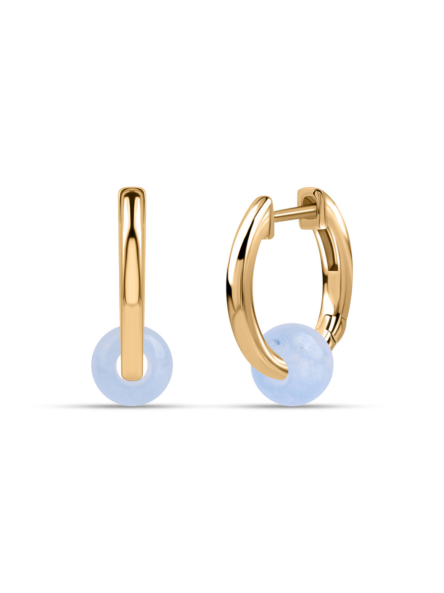 Natural Milky Aqua Hoop Charm Silver Earrings