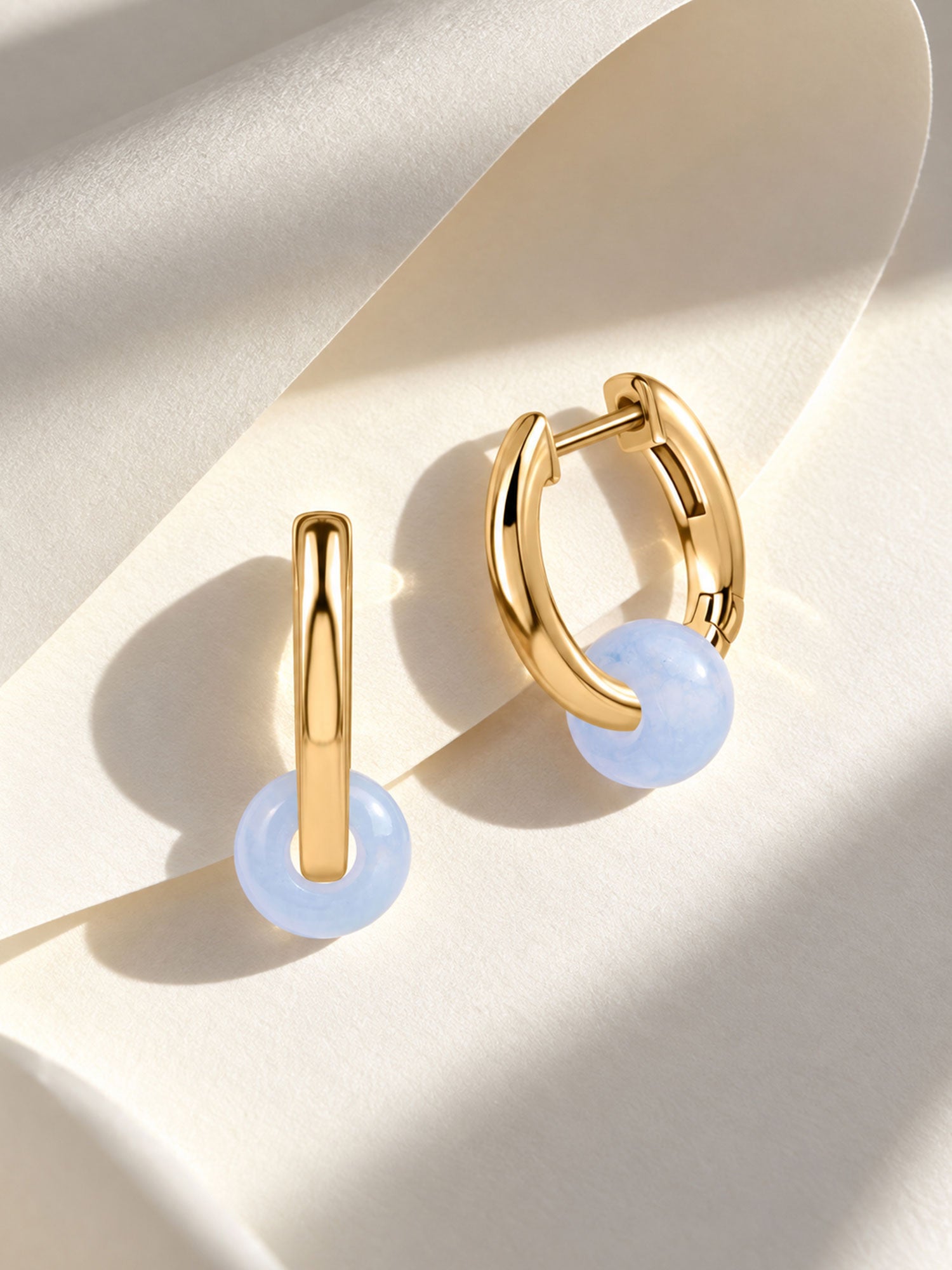 Natural Milky Aqua Hoop Charm Gold Plated Earrings for Women