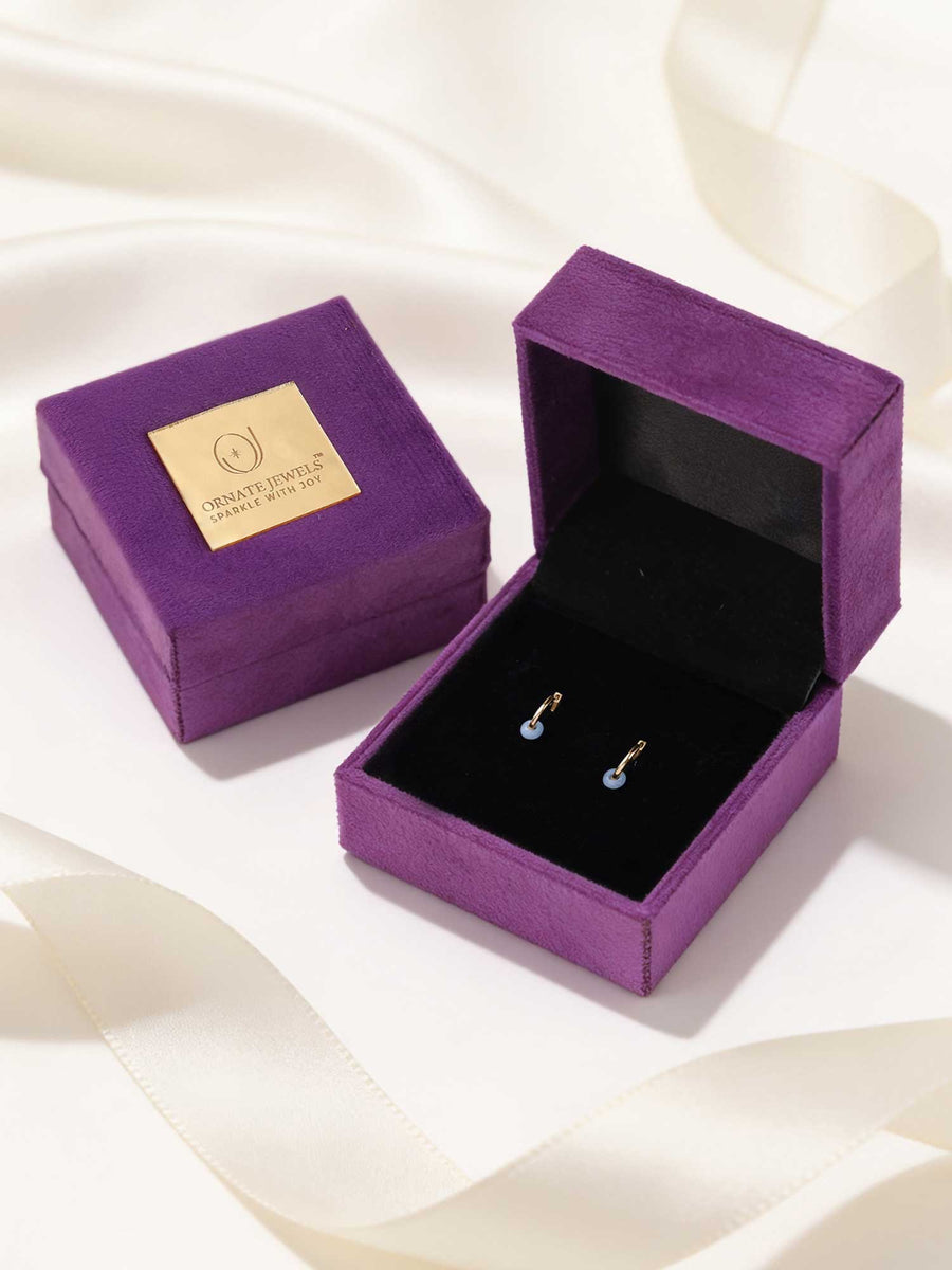 Natural Milky Aqua Hoop Charm Gold Plated Earrings for Women