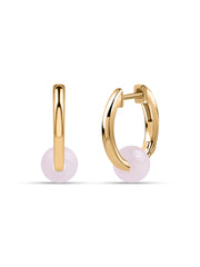 Natural Rose Quartz Hoop Charm Silver Earrings