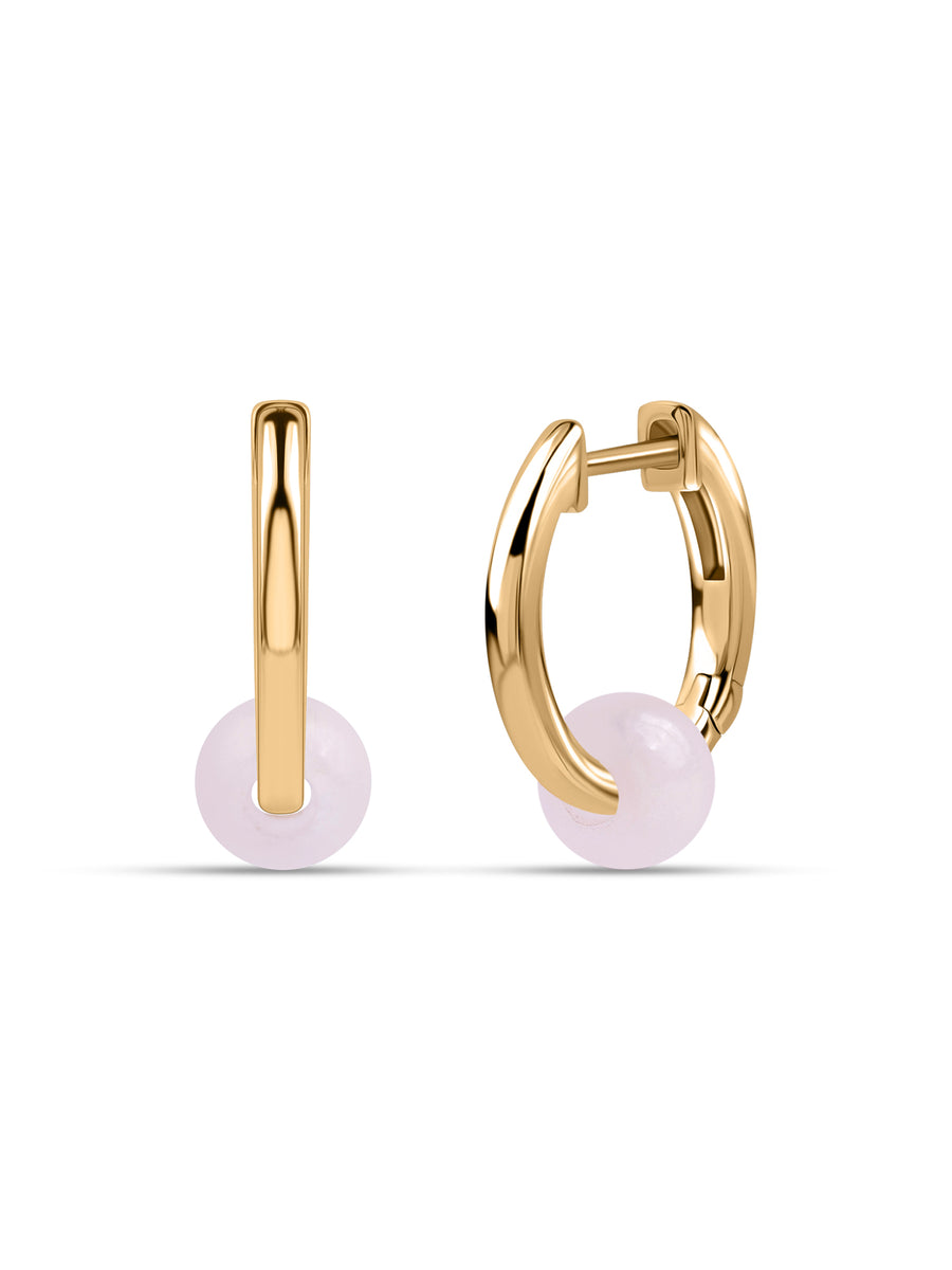 Natural Rose Quartz Hoop Charm Silver Earrings