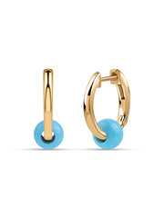 Natural Turquoise Bead Hoop Charm Silver Earrings