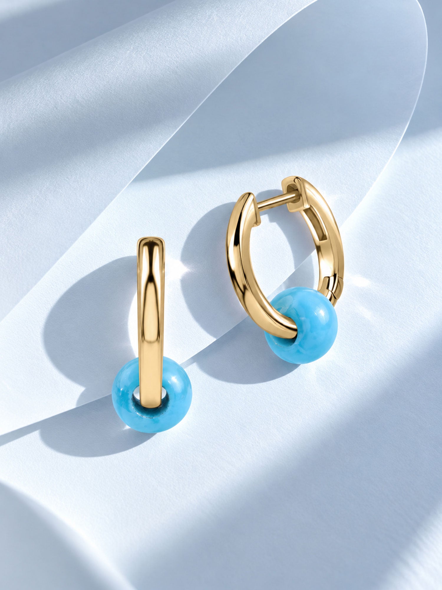 Natural Turquoise Bead Hoop Charm Gold Plated Earrings for Women