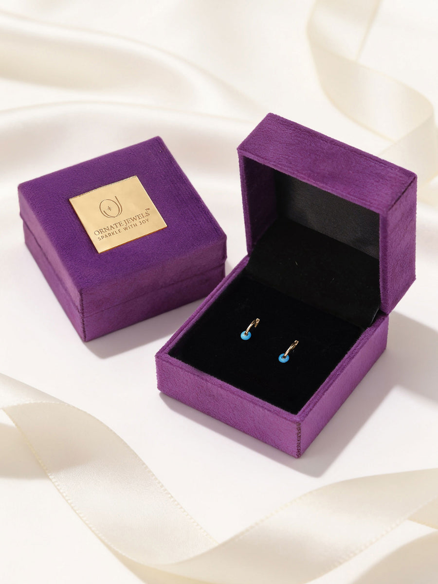 Natural Turquoise Bead Hoop Charm Gold Plated Earrings for Women