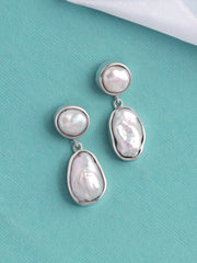 Luminous Baroque Pearl Silver Drop Earrings