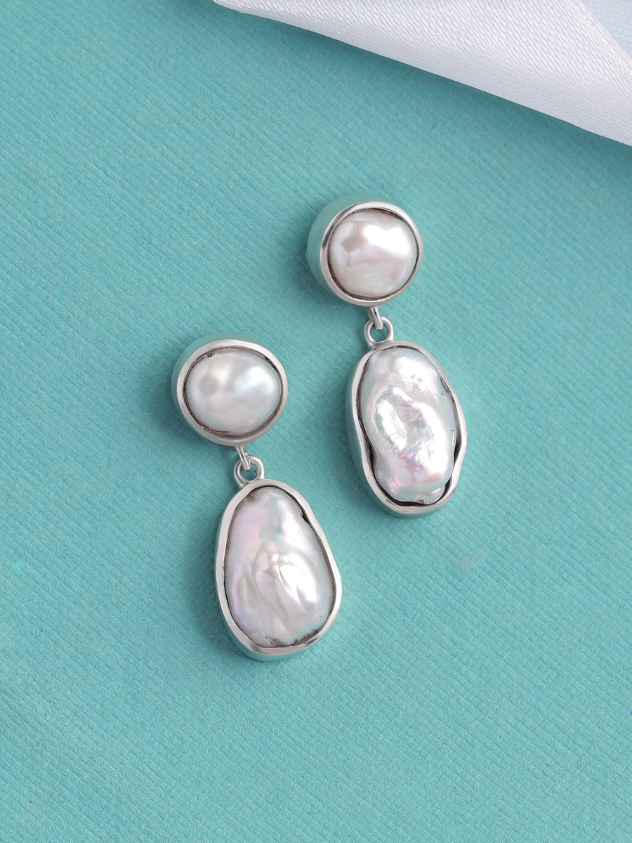 Luminous Baroque Pearl Silver Drop Earrings