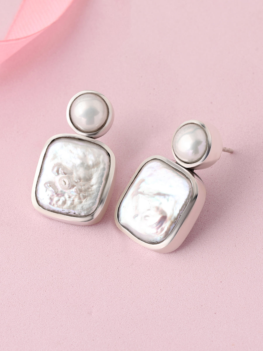 Baroque Pearl Silver Statement Earrings