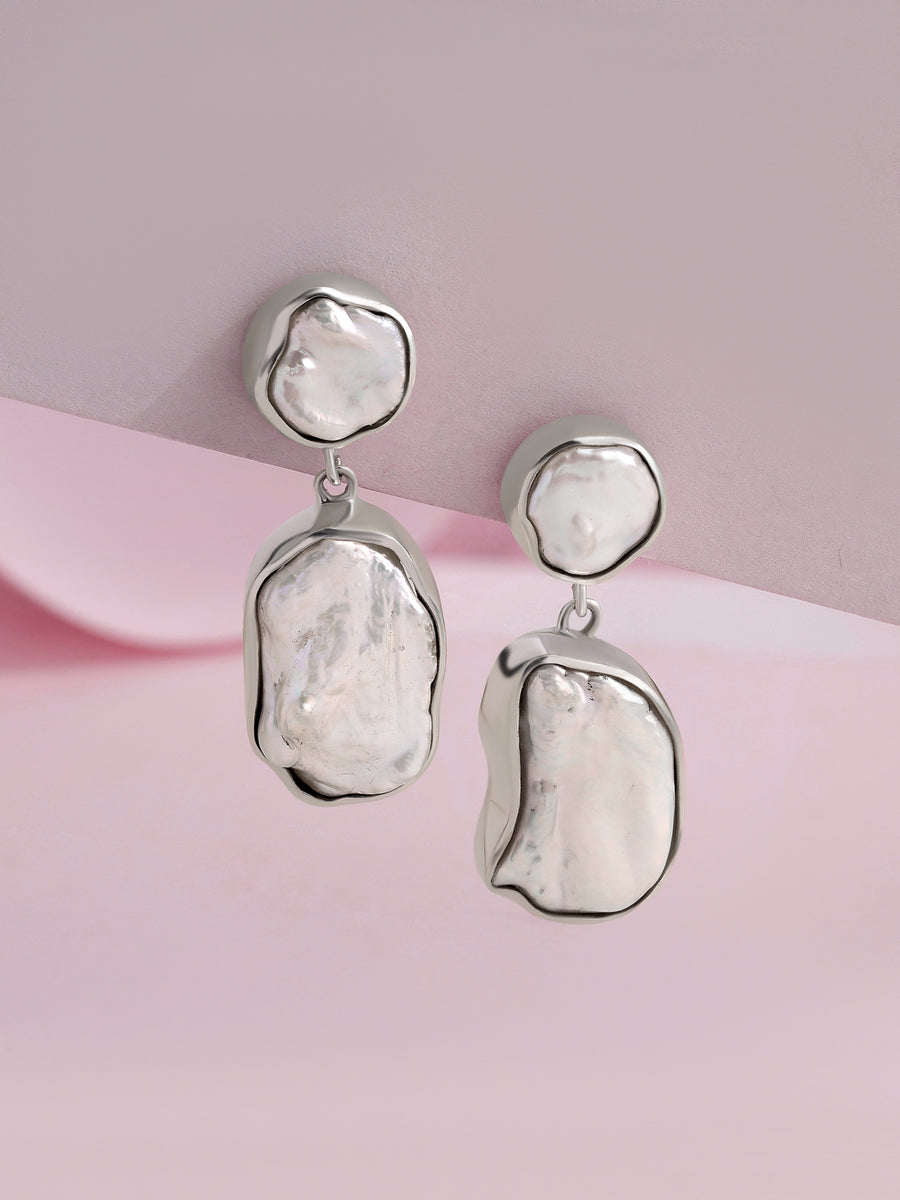 Organic Baroque Pearl Silver Statement Earrings