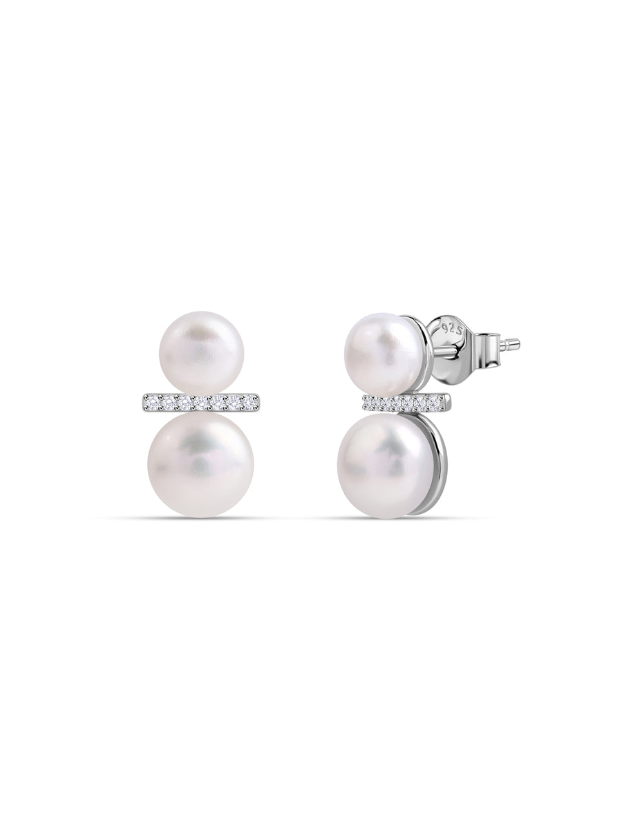 Twin Pearl Glow Silver Earrings