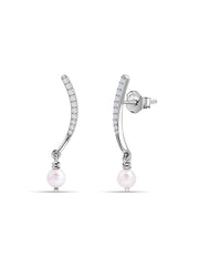Luminous Pearl Curve Silver Earrings