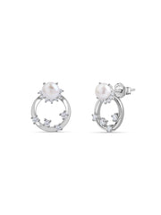 Pearl Halo Silver Hoop Earrings