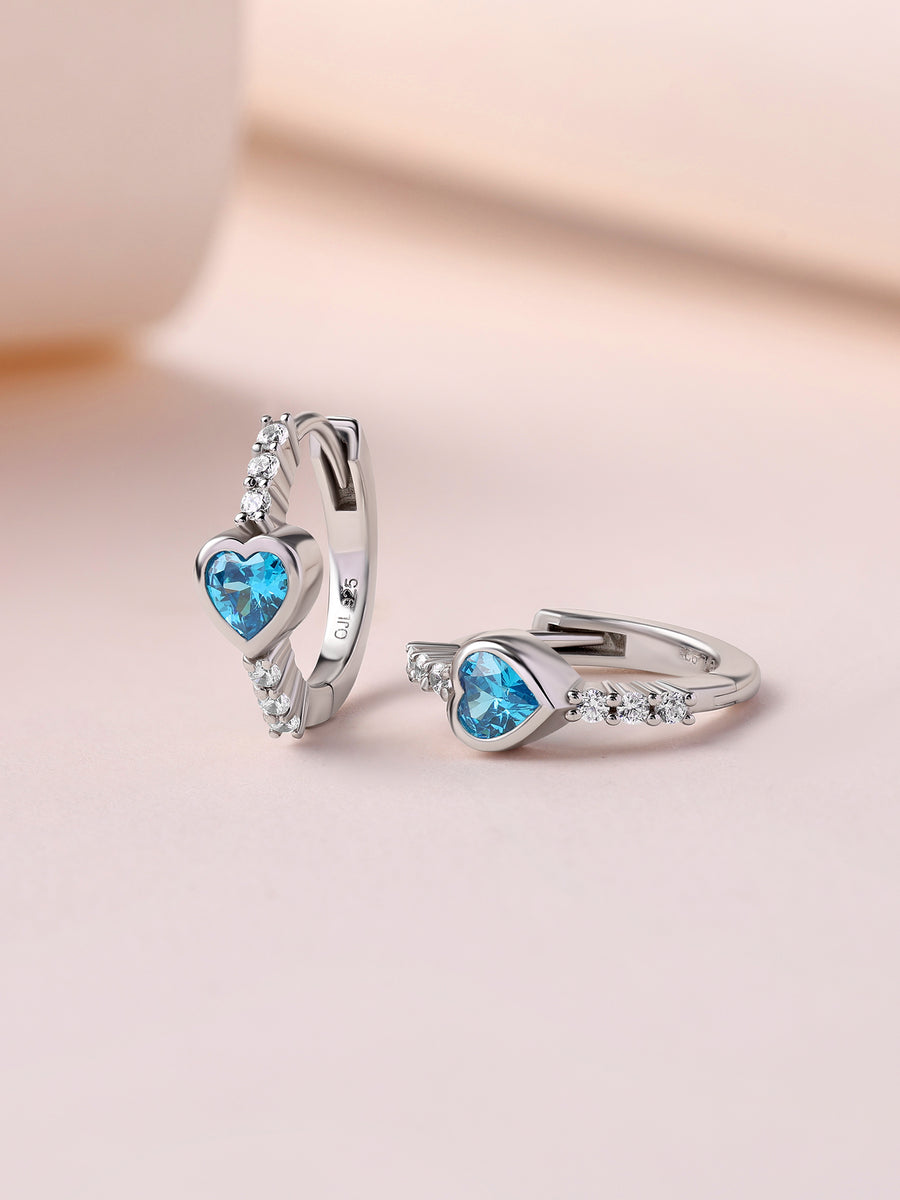 Silver Green Emerald CZ Heart Huggie Earrings
