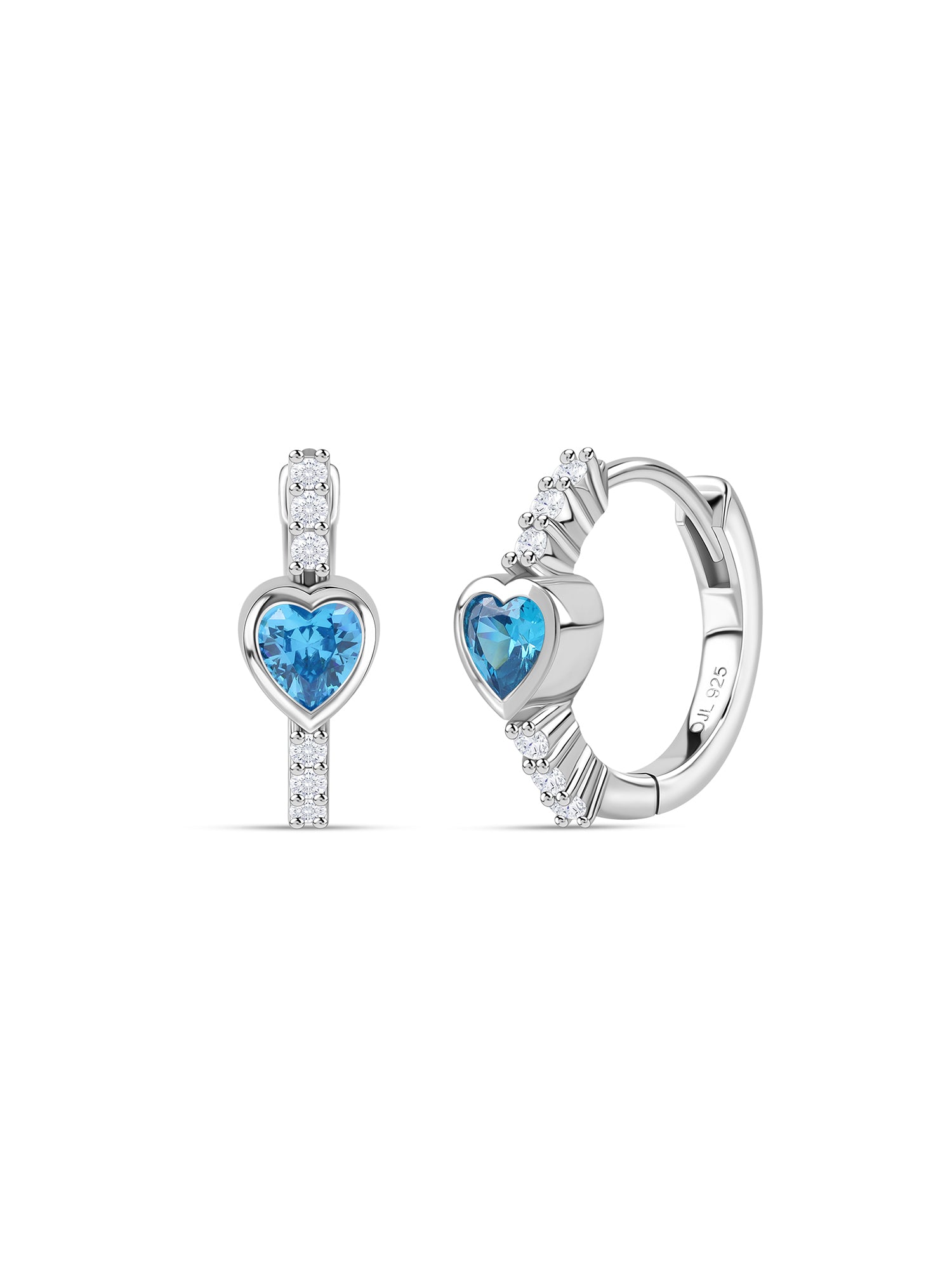 Silver Green Emerald CZ Heart Huggie Earrings