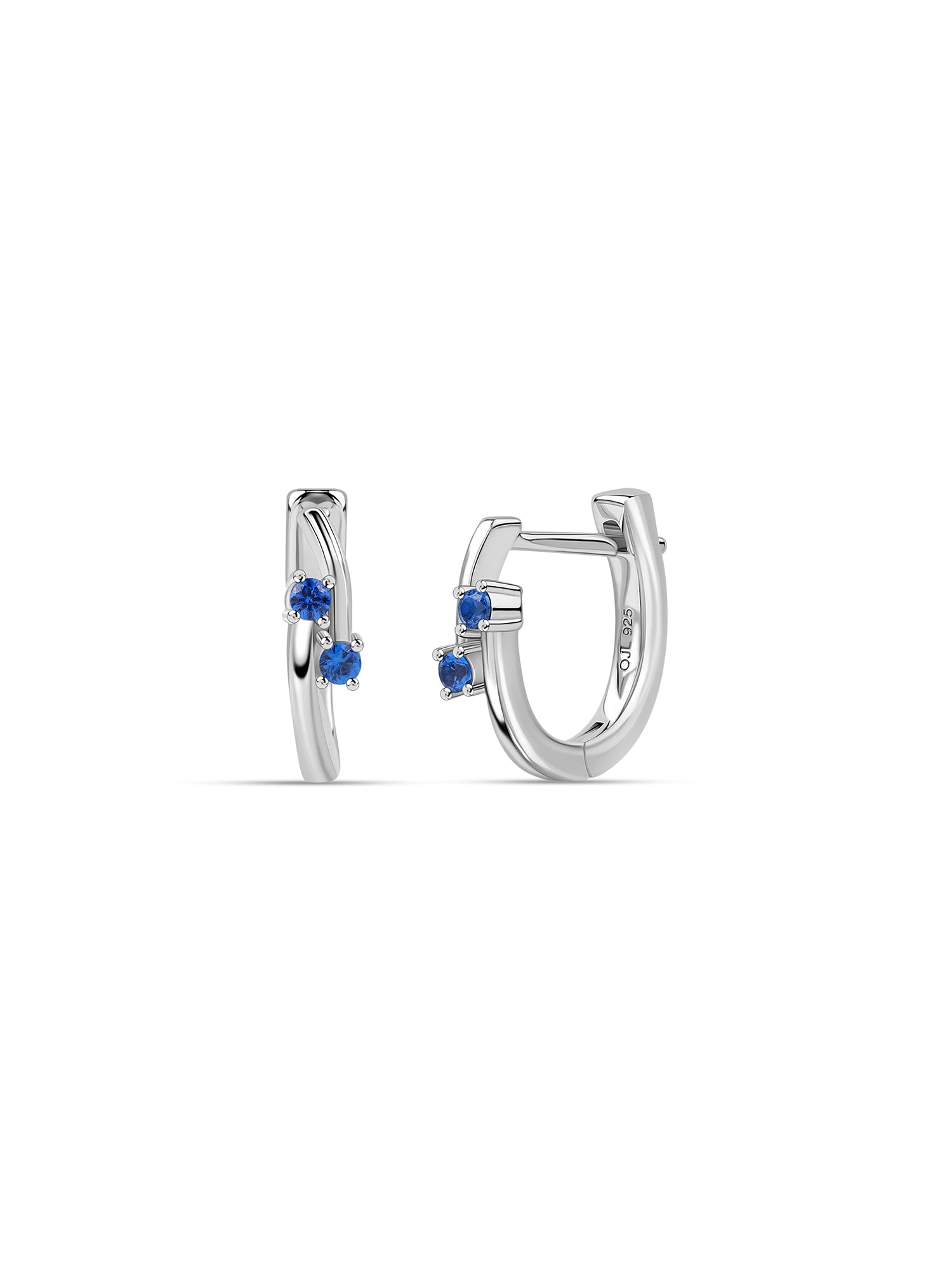 Silver Blue Sapphire CZ Crossover Hoop Earrings