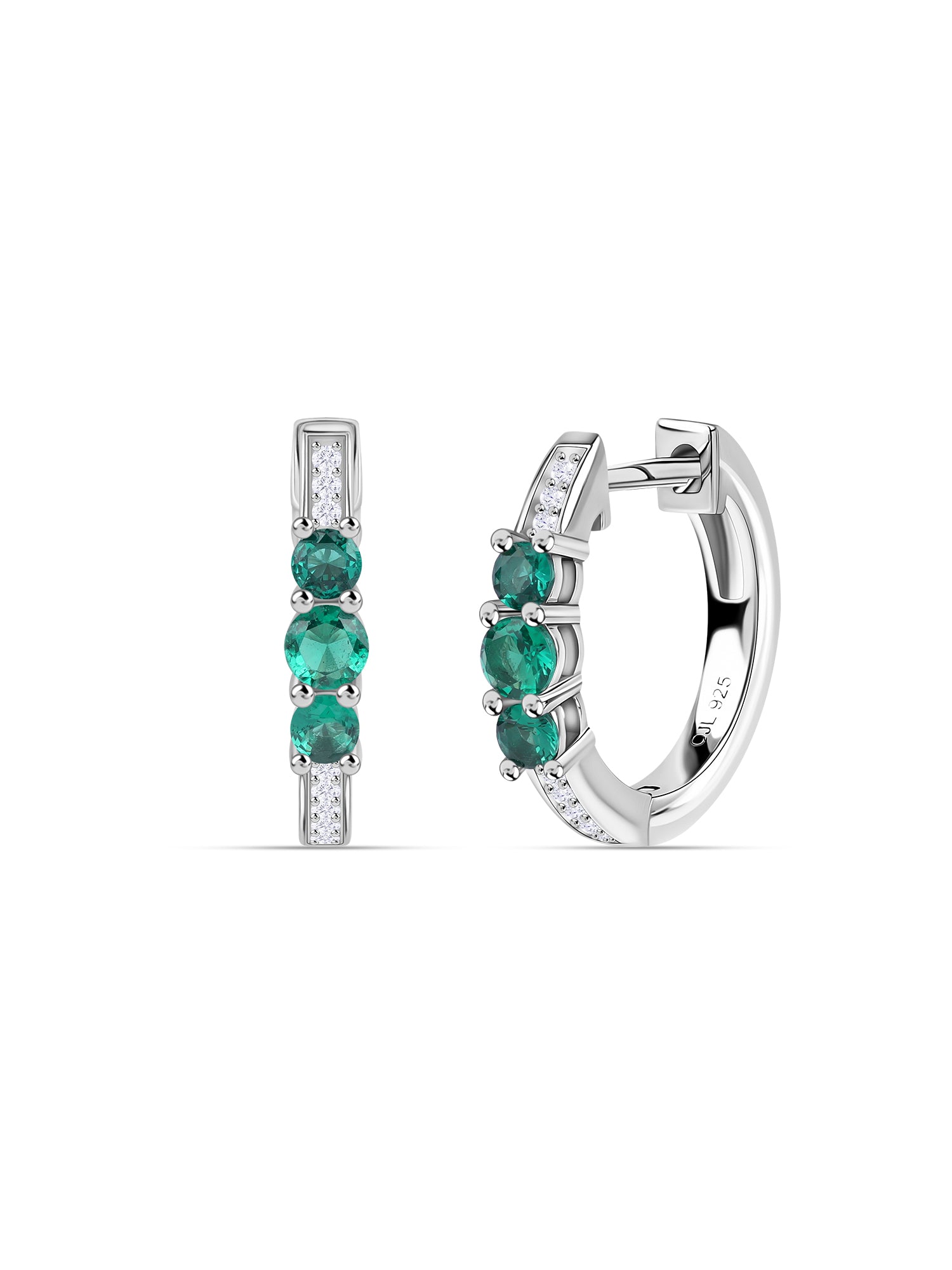 Silver Green Emerald CZ Trio Huggie Earrings