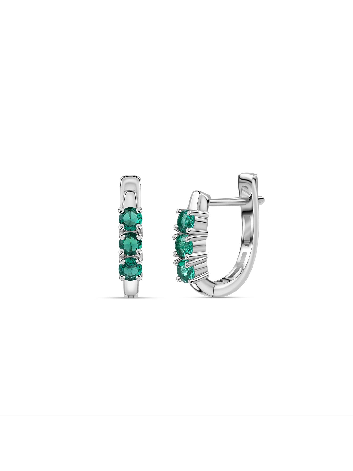 Silver Green Emerald CZ Four Stone Huggie Earrings