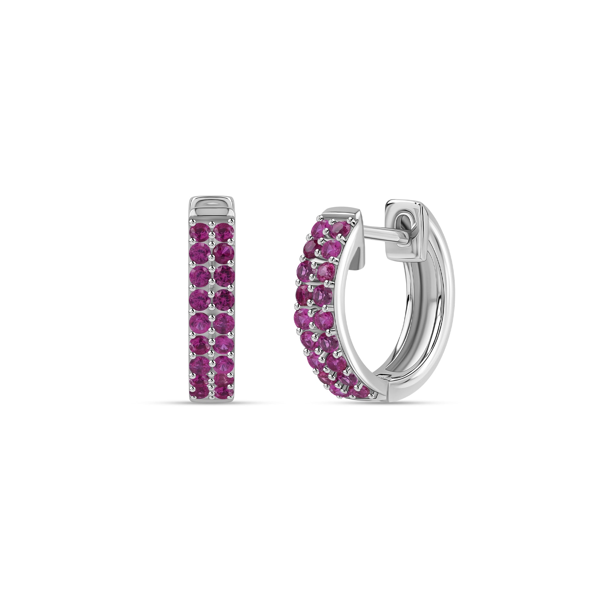 Silver Red Ruby CZ Pave Huggie Earrings