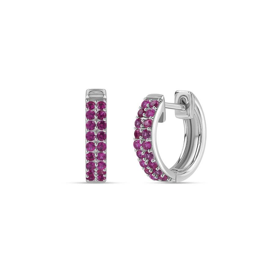 Silver Red Ruby CZ Pave Huggie Earrings