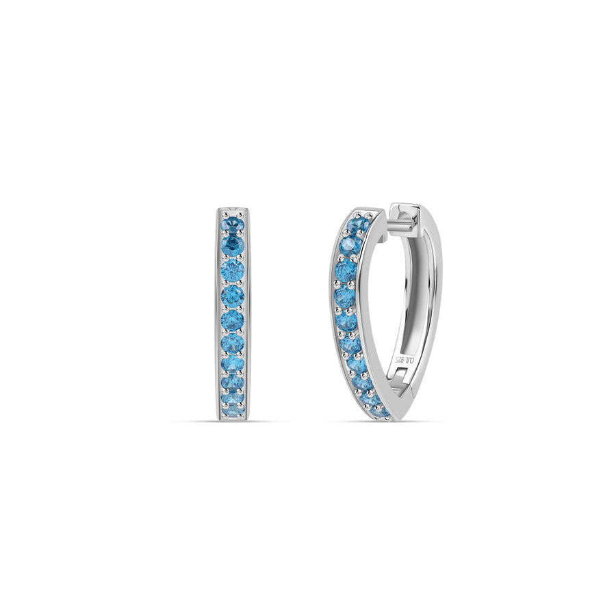 Silver Blue Topaz CZ Heart Hoop Earrings
