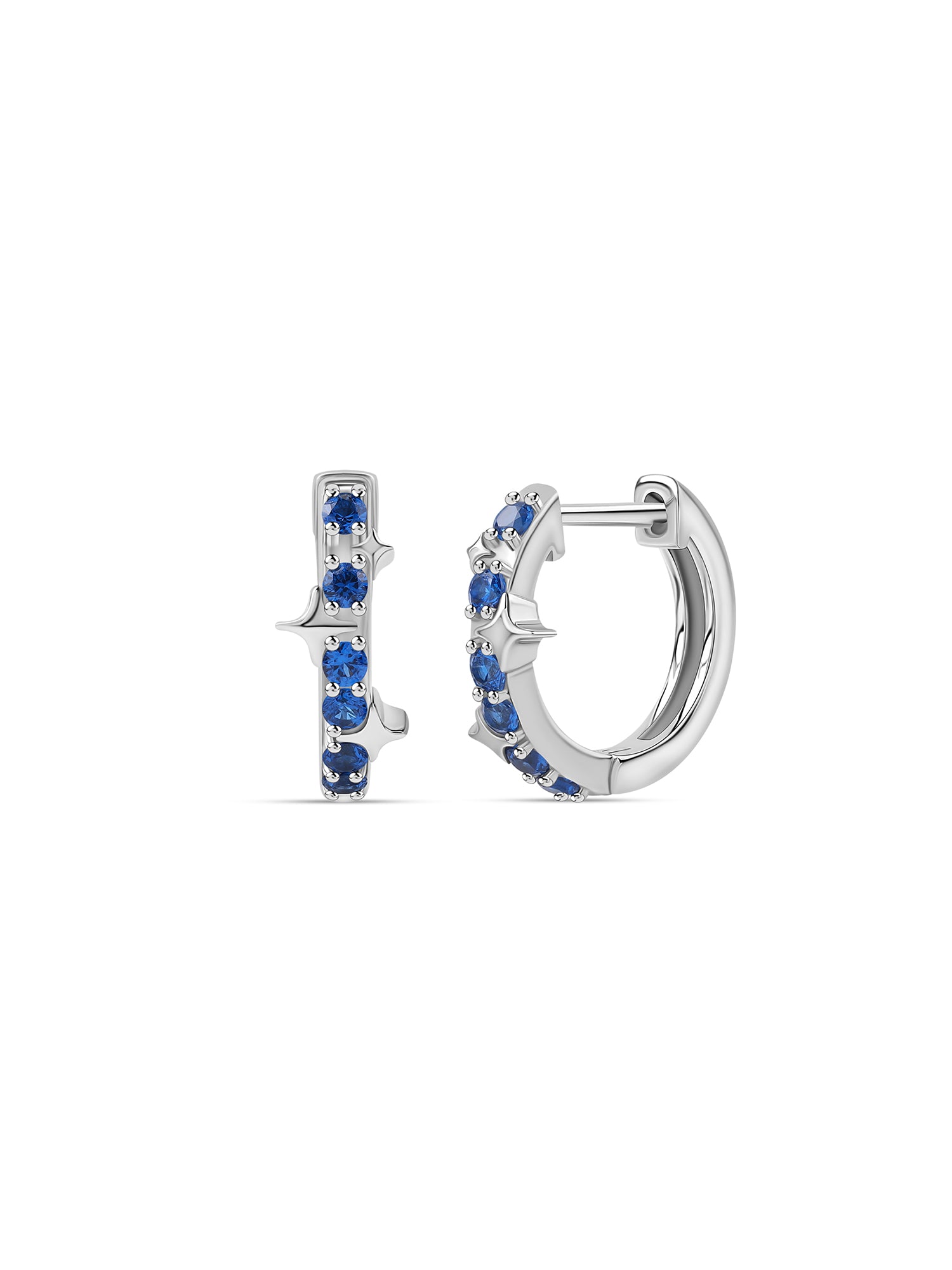 Silver Blue Sapphire CZ Starry Huggie Earrings