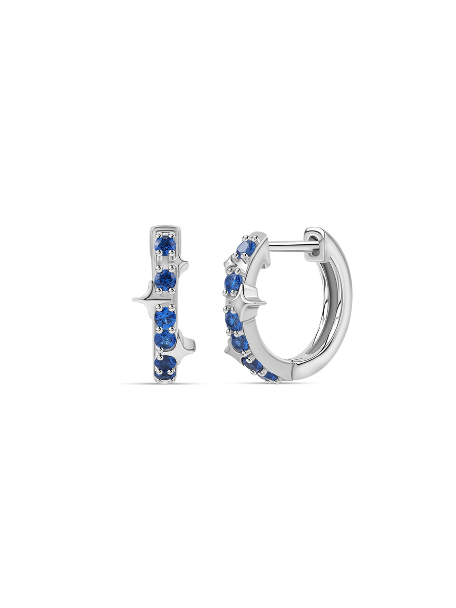 Silver Blue Sapphire CZ Starry Huggie Earrings